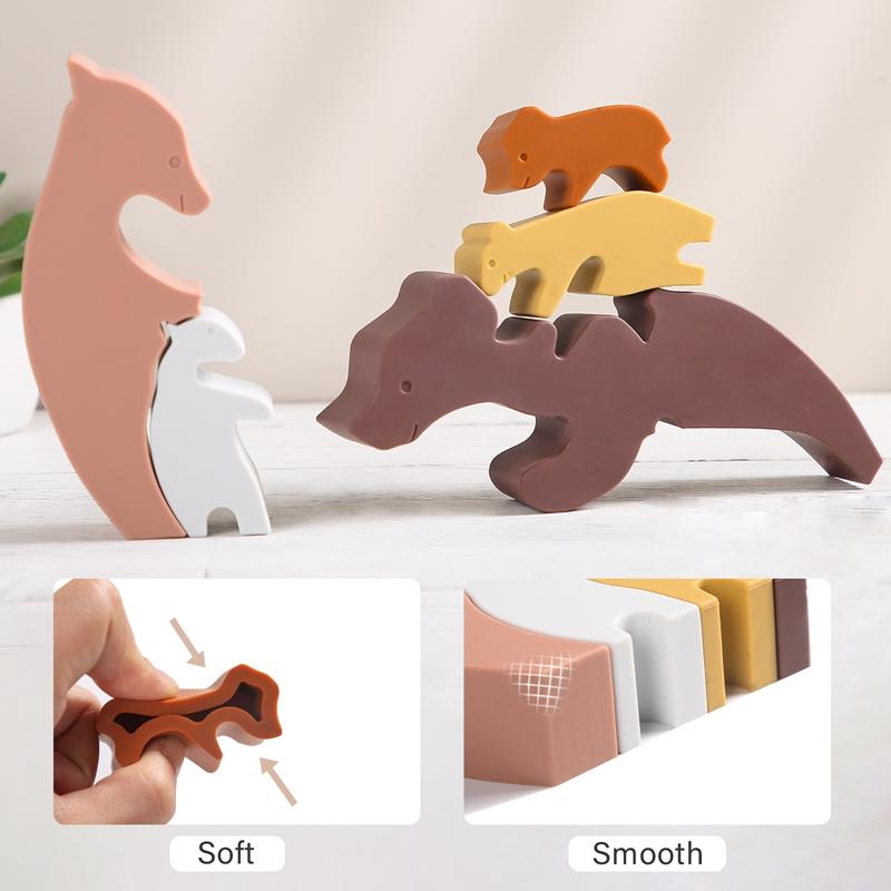 1Set Rabbit Silicone Blocks Baby Montessori Educational Toys for Children Creative Animal Jigsaw Stacking Toys Constructor Games