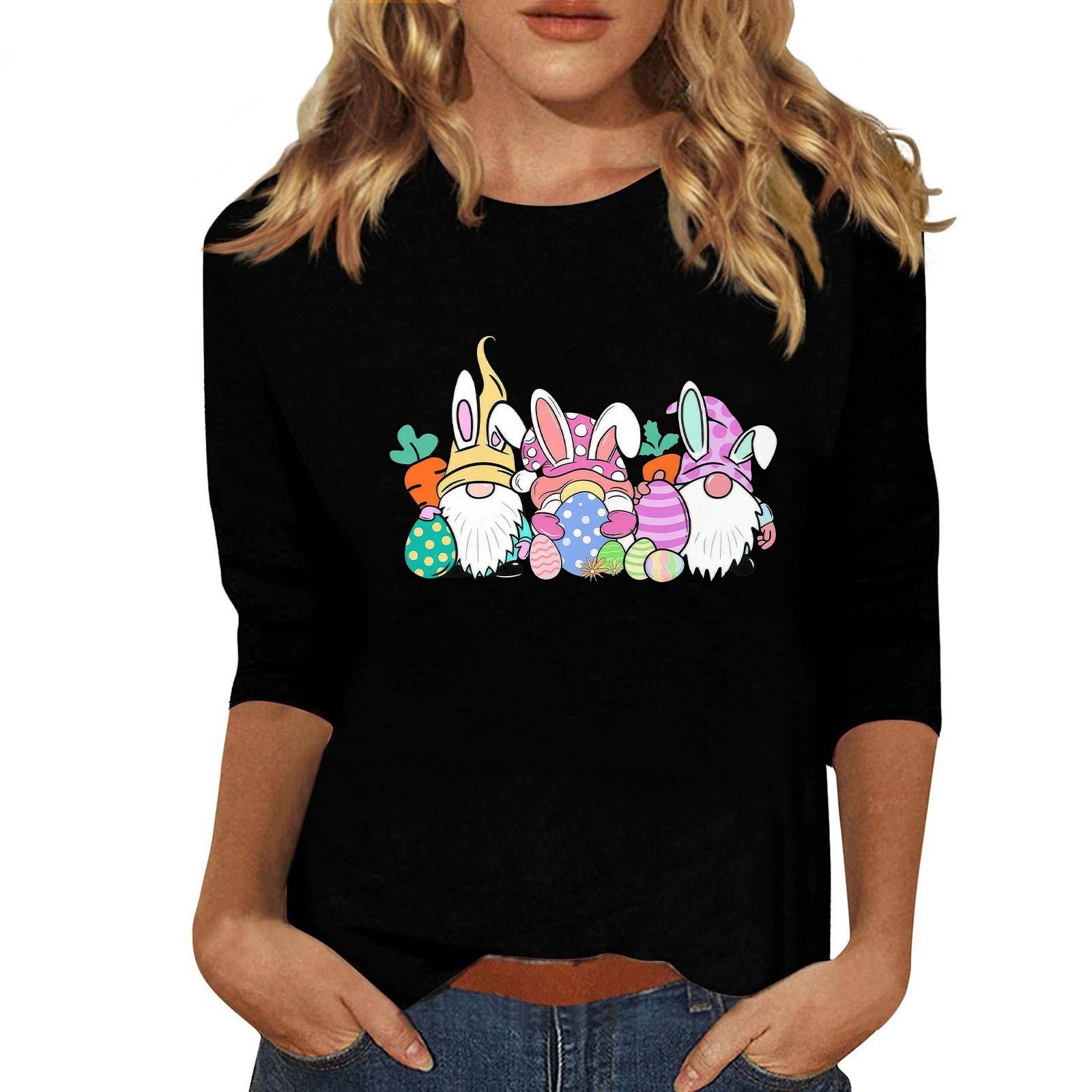 

Женская мода повседневная три четверти рукава с принтом пайеток круглый вырез топ M чёрный