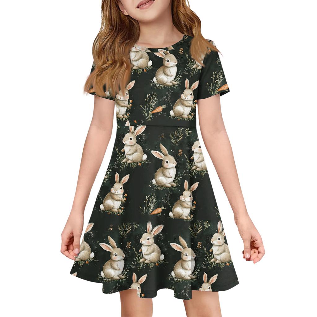 Girl Summer Dress Color & Print Short Sleeve Dress With Pocket Casual Dress Shorts Sleeve Party Dress Easter Day