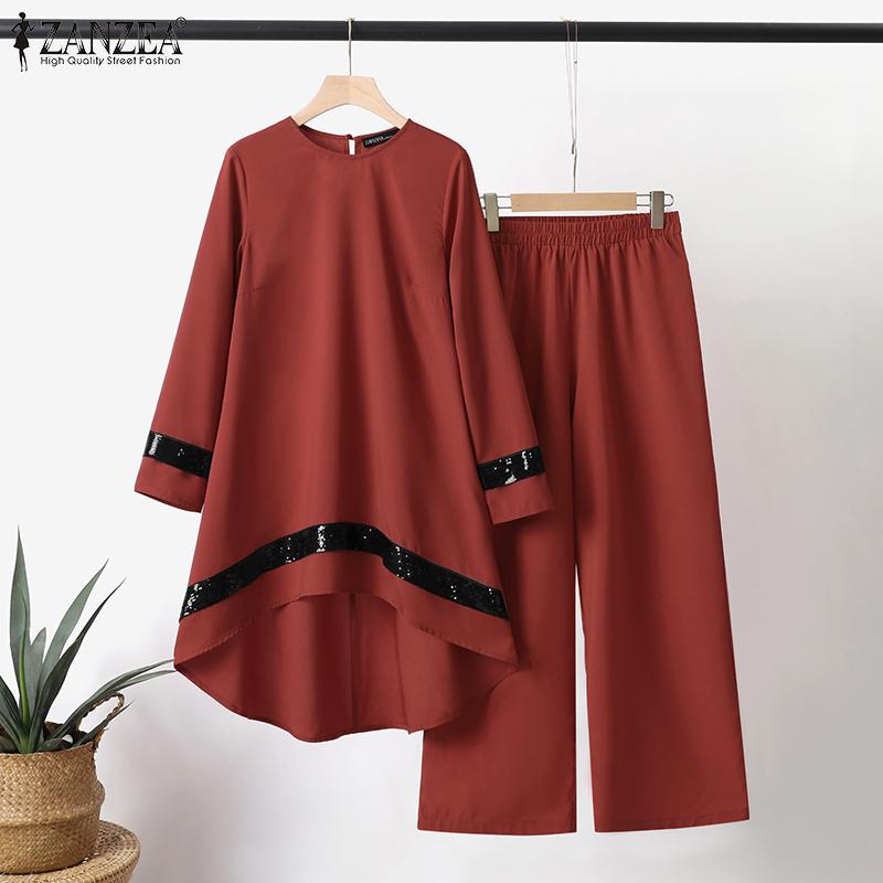 

ZANZEA Женский повседневный костюм из двух предметов с блестками и пэчворком