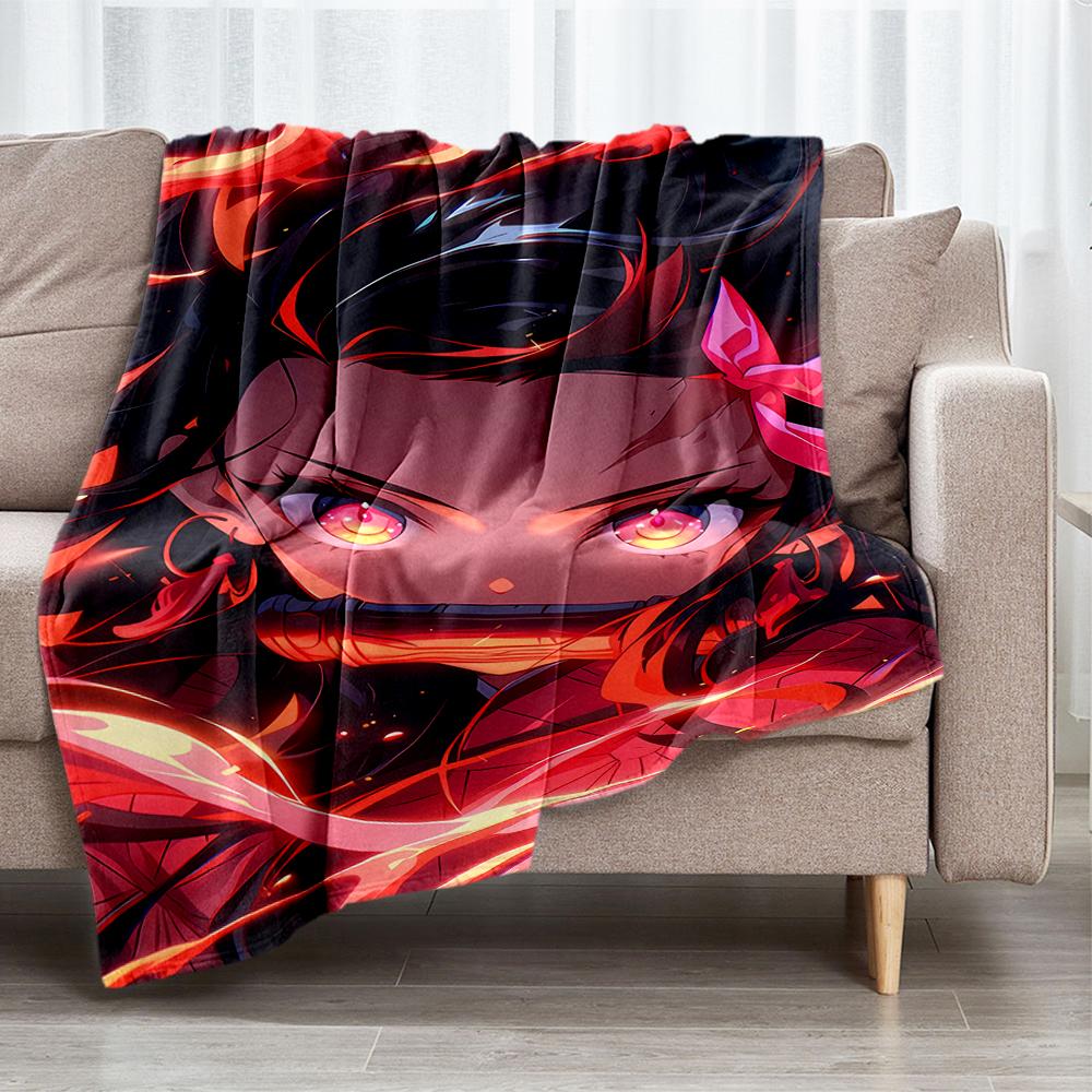 Demon Slayer Theme Printed Blanket - Perfect for Couch, Bed, Travel & Outdoor Use | Machine Washable, Cozy & Durable.