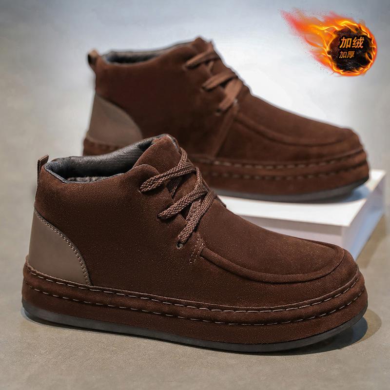 Winter Men's High-top Thick-soled Trendy Brand Men's Shoes Versatile Sports and Leisure Shoes Velvet Thickened Warm and Cold-resistant Cotton Shoes