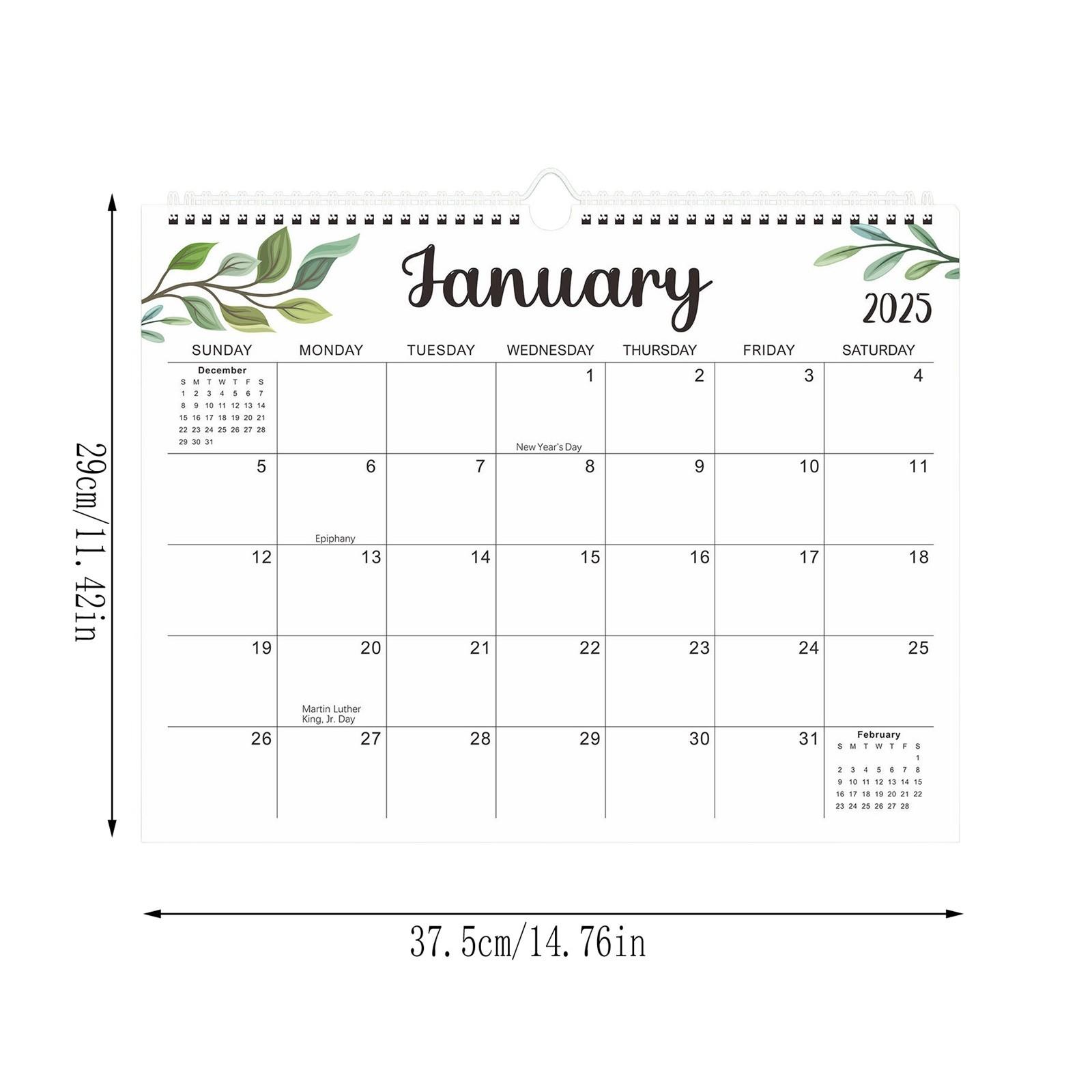 Настенный календарь 2025 Листовой узор Ежемесячный планировщик Календарь на спирали Настенный календарь Ежедневник Органайзер Еженедельный график Ежедневный планировщик