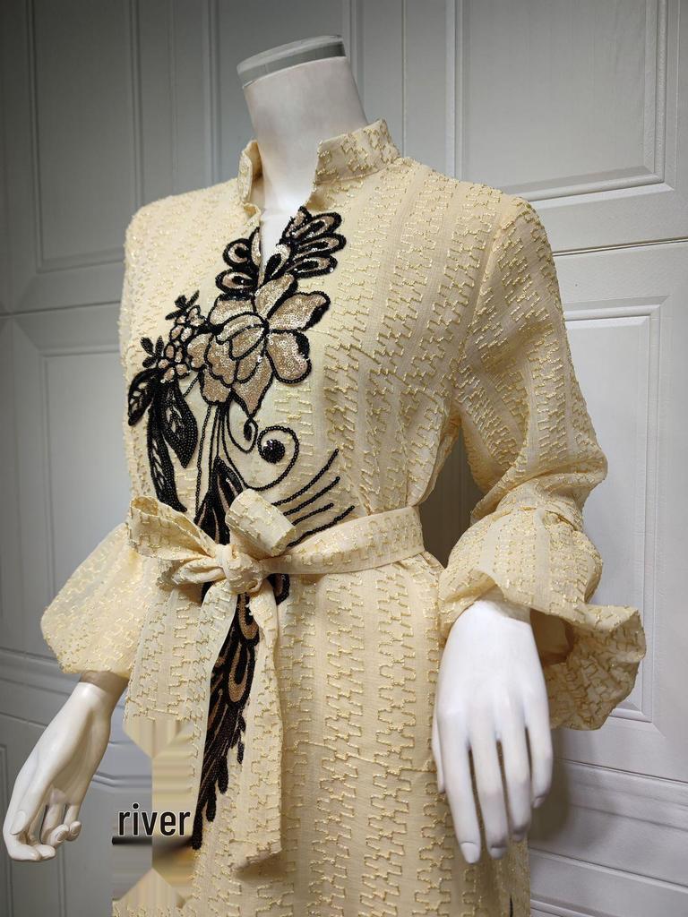 AB268 Sequined Embroidery Kaftan: Elegant Long Dress for Women