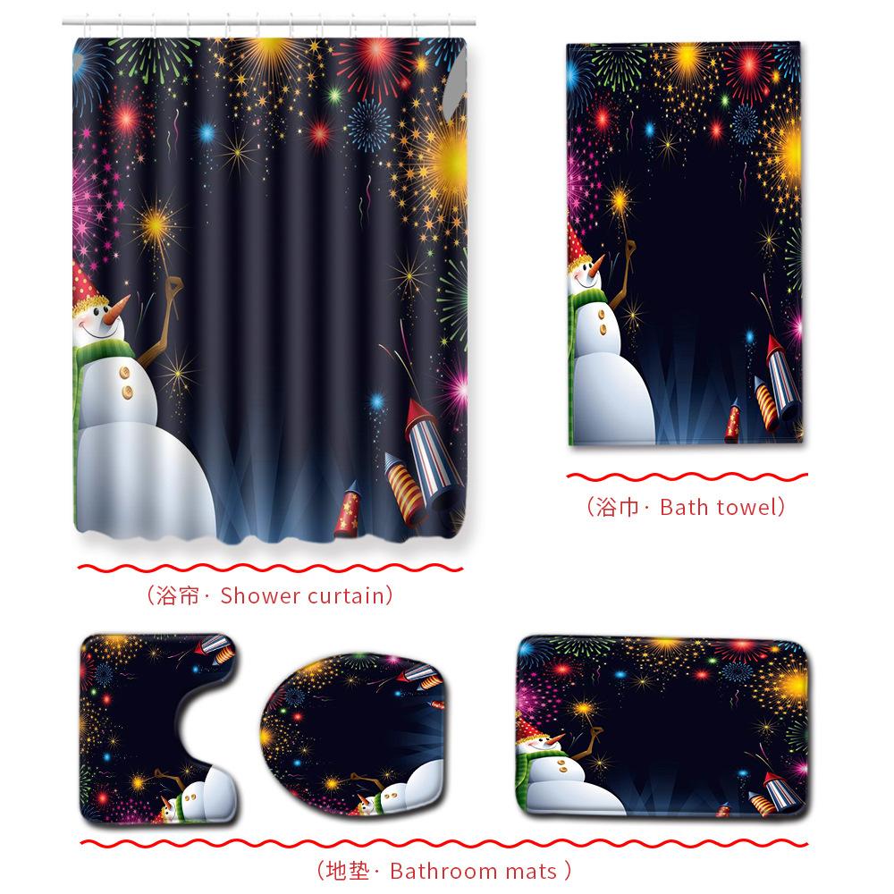 Christmas Bathroom Shower Curtain Bath Towel Floor Mat Five-Piece Set Bathroom Toilet Carpet Shower Foot Mat