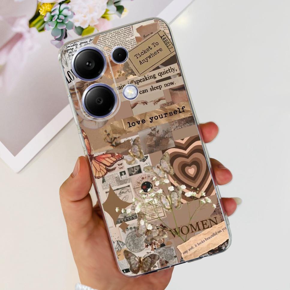 For Xiaomi Redmi Note 13 Pro 4G Case Beautiful butterfly flower TPU Soft Silicone Cover For Xiaomi Poco M6 Pro Bumper Phone Case