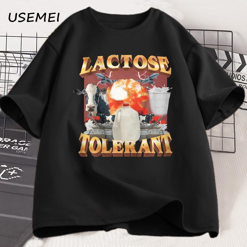 Lactose Tolerant Vintage Graphic T-Shirt for Women Men Retro Milk 90s Funny T Shirts Y2k Clothes Unisex Baggy Tees Streetwear