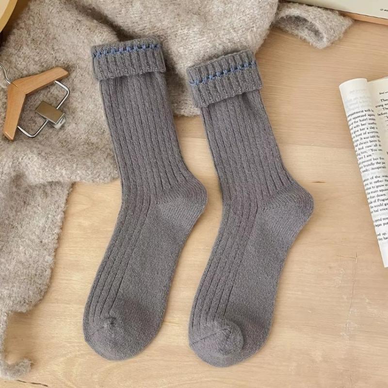 Autumn Winter Thicken Warm Women Socks Japanese Fashion Knitted Middle Tube Socks Women Solid Color Long Socks Christmas Gifts