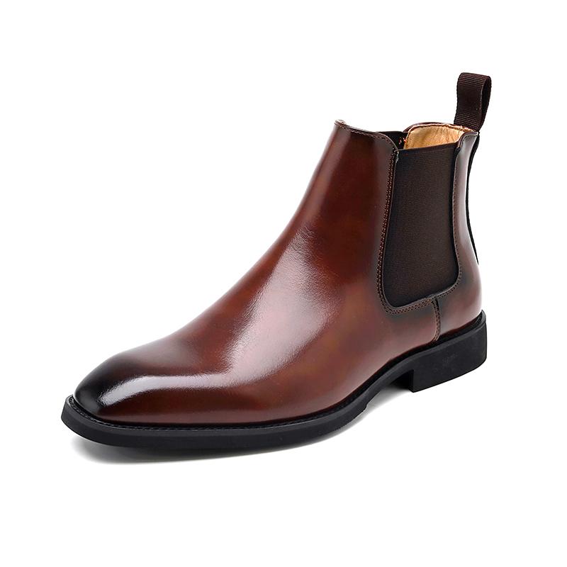 Fashion Pointed Toe Men's Walking Boots Leather Fashion Low Top Shoes Men Luxury Brand Chelsea Male Boots Classic Mens Slip on Shoes