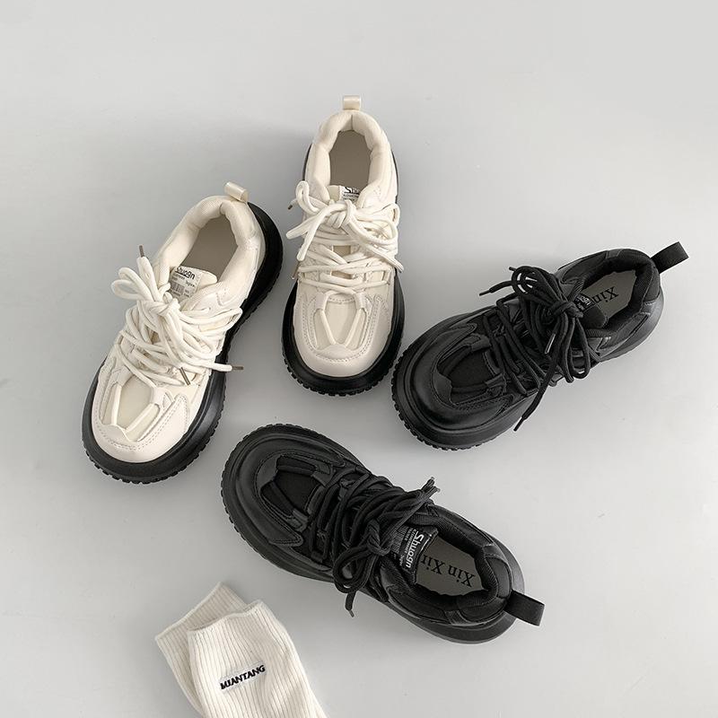 White Thick-soled Heightening Dad Shoes Women's Tide Ins Retro 2025 New Autumn Versatile Student Lightweight Sneakers