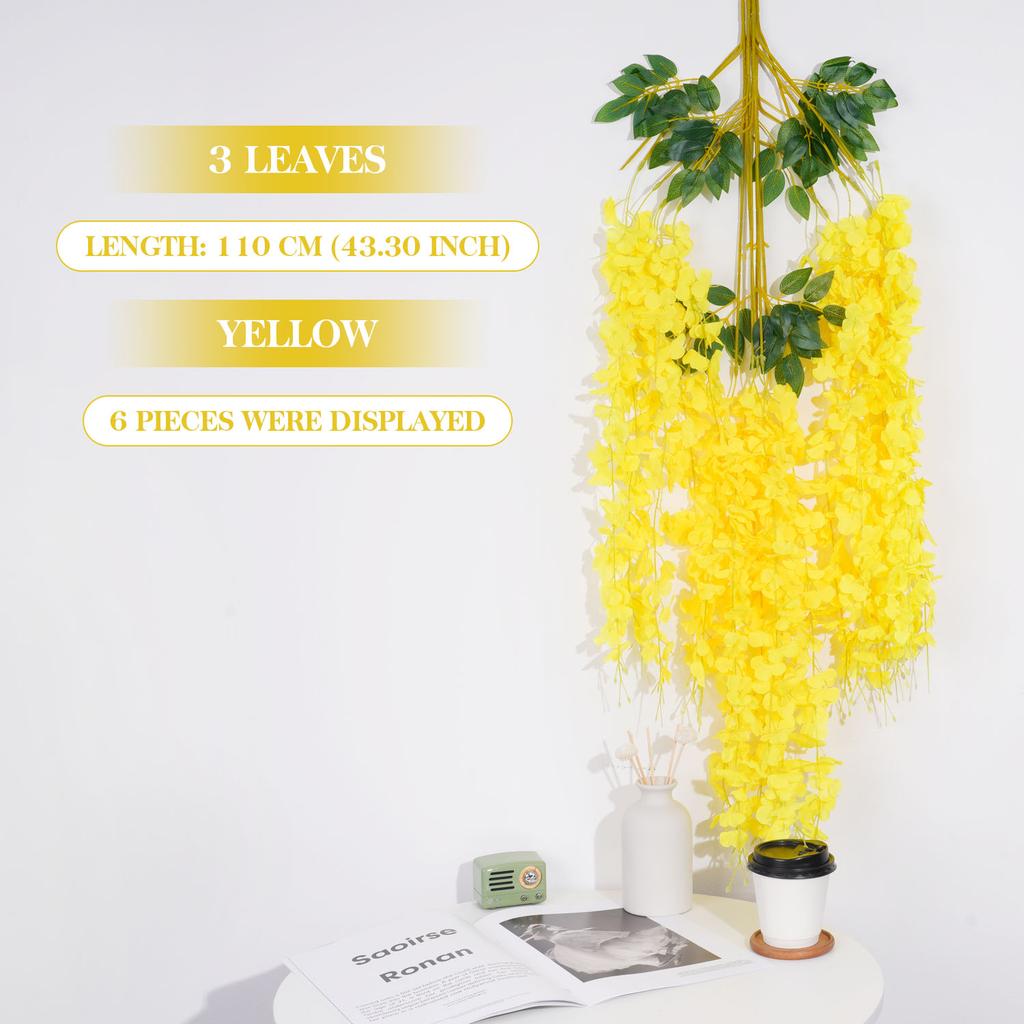 3Forks/ Branch Long Wisteria Artificial Flowers with Green Leaves for Wedding Room Decor Garland Decor Flores Artificiales Wazon