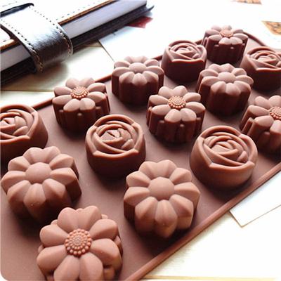 15-Cavity Silicone Chocolate Mold with 3 Flower Shape Styles Tray Mould for Baking Ice Chocolate