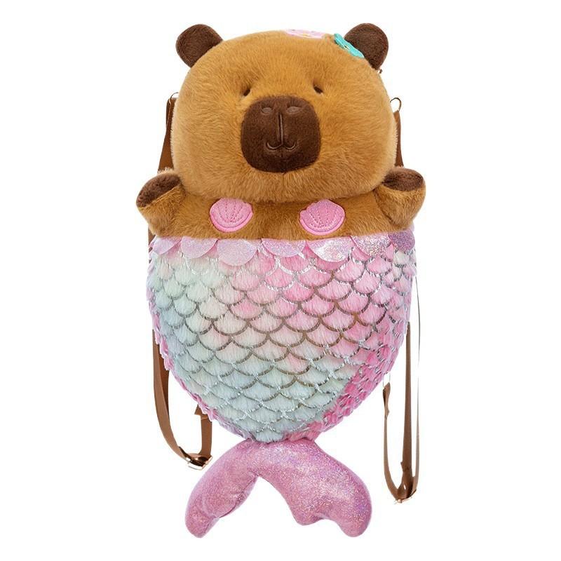 Cartoon Mermaid Water Pig Plush Backpack With Large Capacity For Girls And Teens