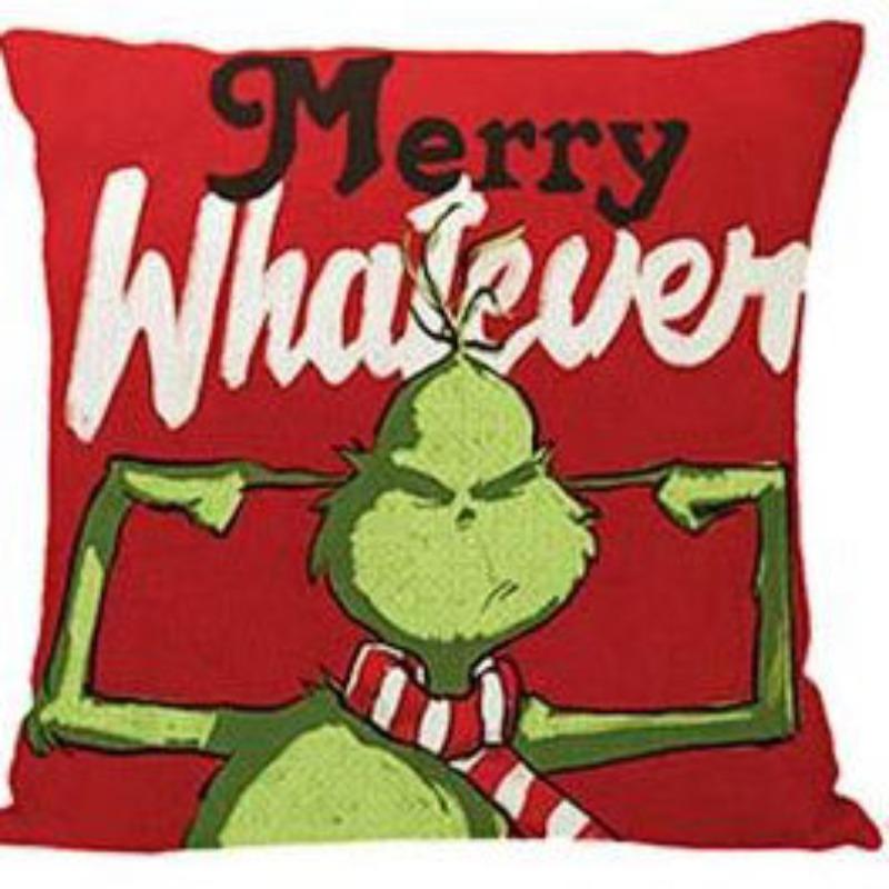 Green-haired Monster Pillow Cover Linen Christmas Pillow Cover Living Room Sofa Lumbar Cushion Cover