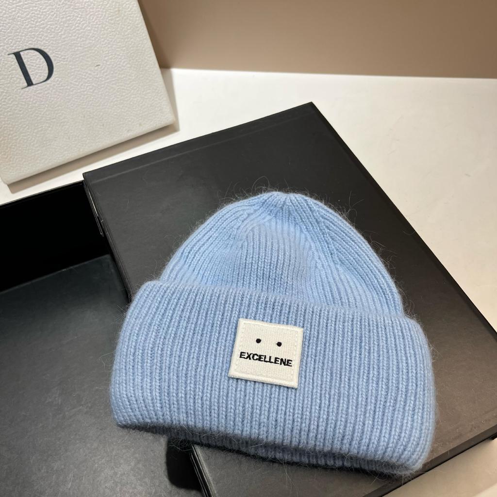 Square Expression Rabbit Fur Knitted Hat Fashionable Winter Warm Hat Couple's Ear Protection Woolen Hat