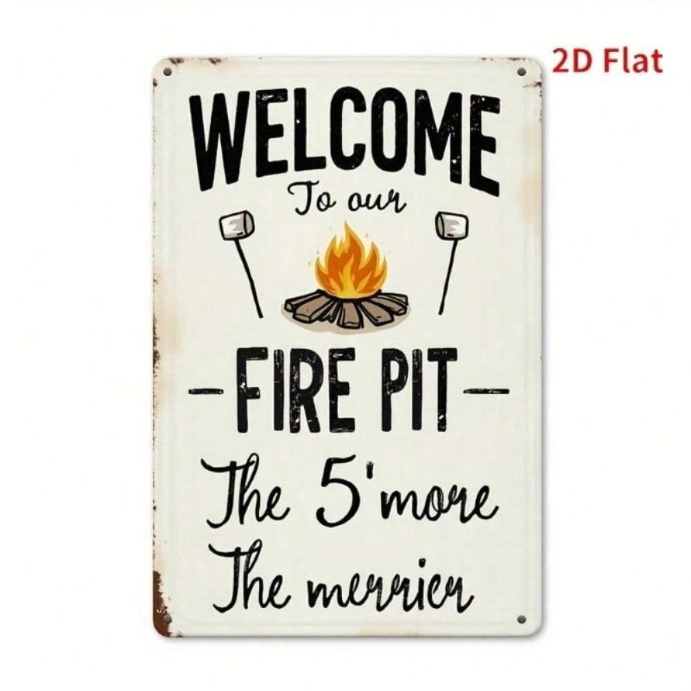 Welcome Camp Rustic Iron Wall Sign 20x30 cm, High Quality 2D Flat Metal Poster for Home