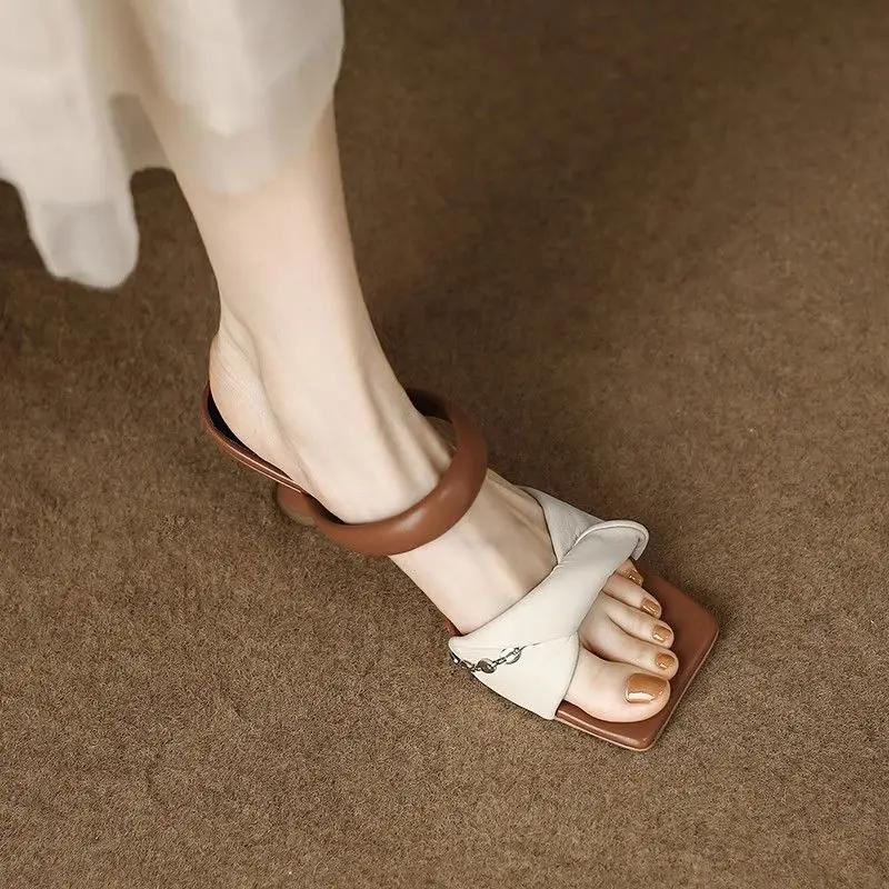 Fashion With Heel Slides Square Toe Shoes Clappers Low Price Cheap Liquidation Unique Vip 2025 Trend Women's Slippers and Ladies Sandals