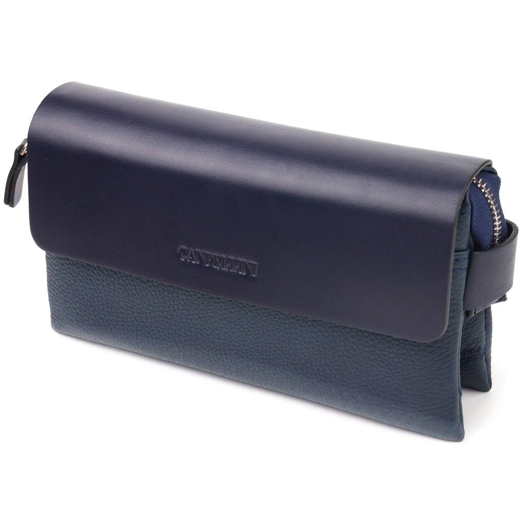 Solid Men's Clutch Made of Genuine Combined Leather CANPELLINI 21565 Blue