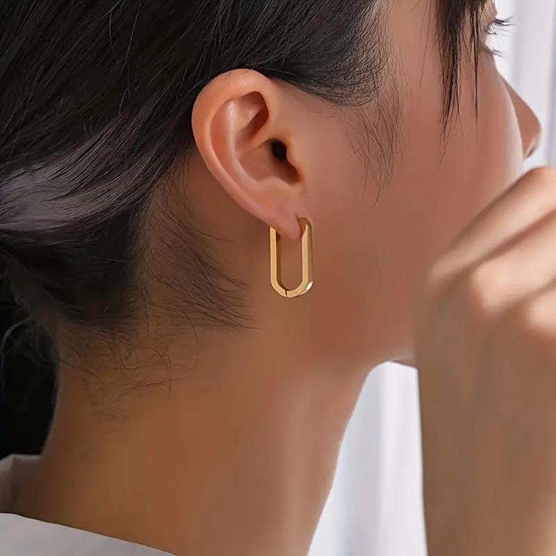 Fashion Stainless Steel Rectangle Hoop Earrings For Women Huggie Geometric Punk Hip Hop Unisex Jewelry Gold Silver Black Color