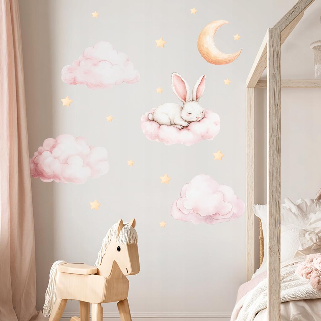 Bunny Wall Stickers On A Cloud - Children'S Room