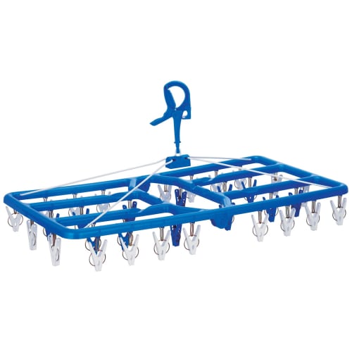 Nishida Pla32 Marco Premium Square Hanger with 32 Clothespins, Blue, 218366, Approx. W68 x D35 x H32 cm