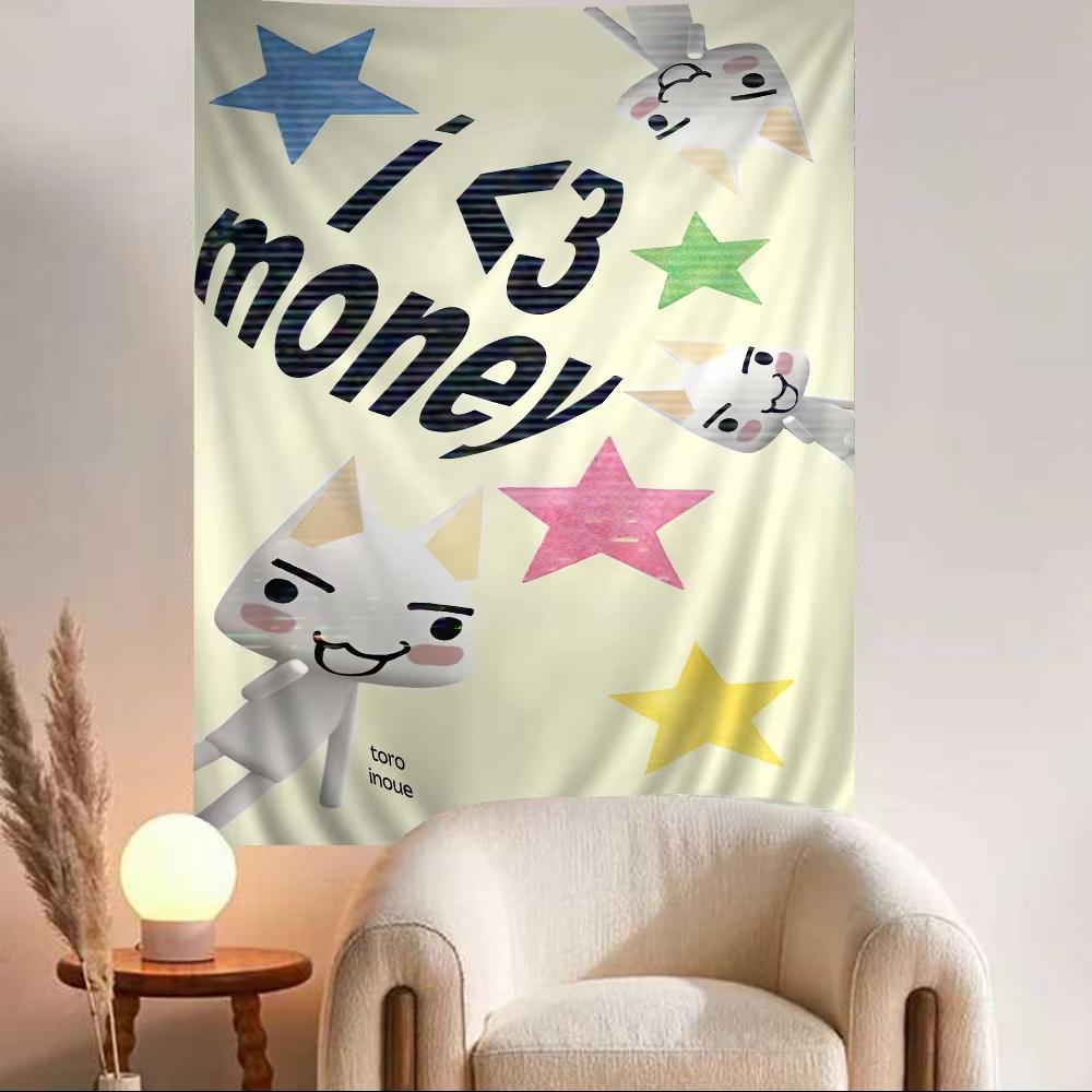 Inoue Toro Cute Cat Hippie Tapestry Bohemian Style Wall Hanging Soft Fabric with Vivid Print Perfect for Living Room Bedroom