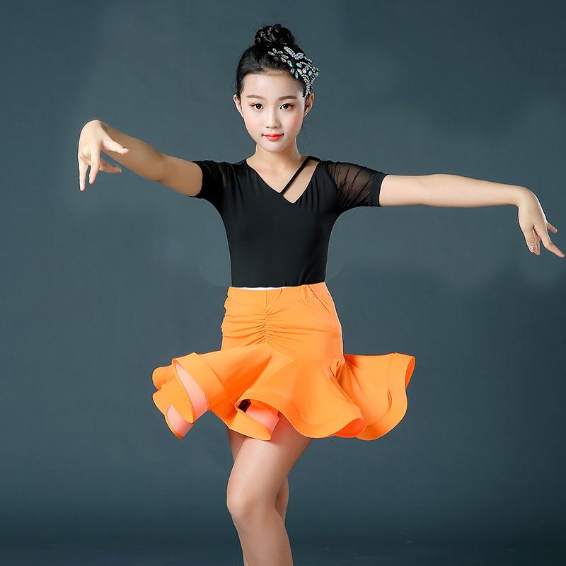 Children s Summer Latin Dance Costume - Girls Short Sleeve Spaghetti Strap Skirt Set 130