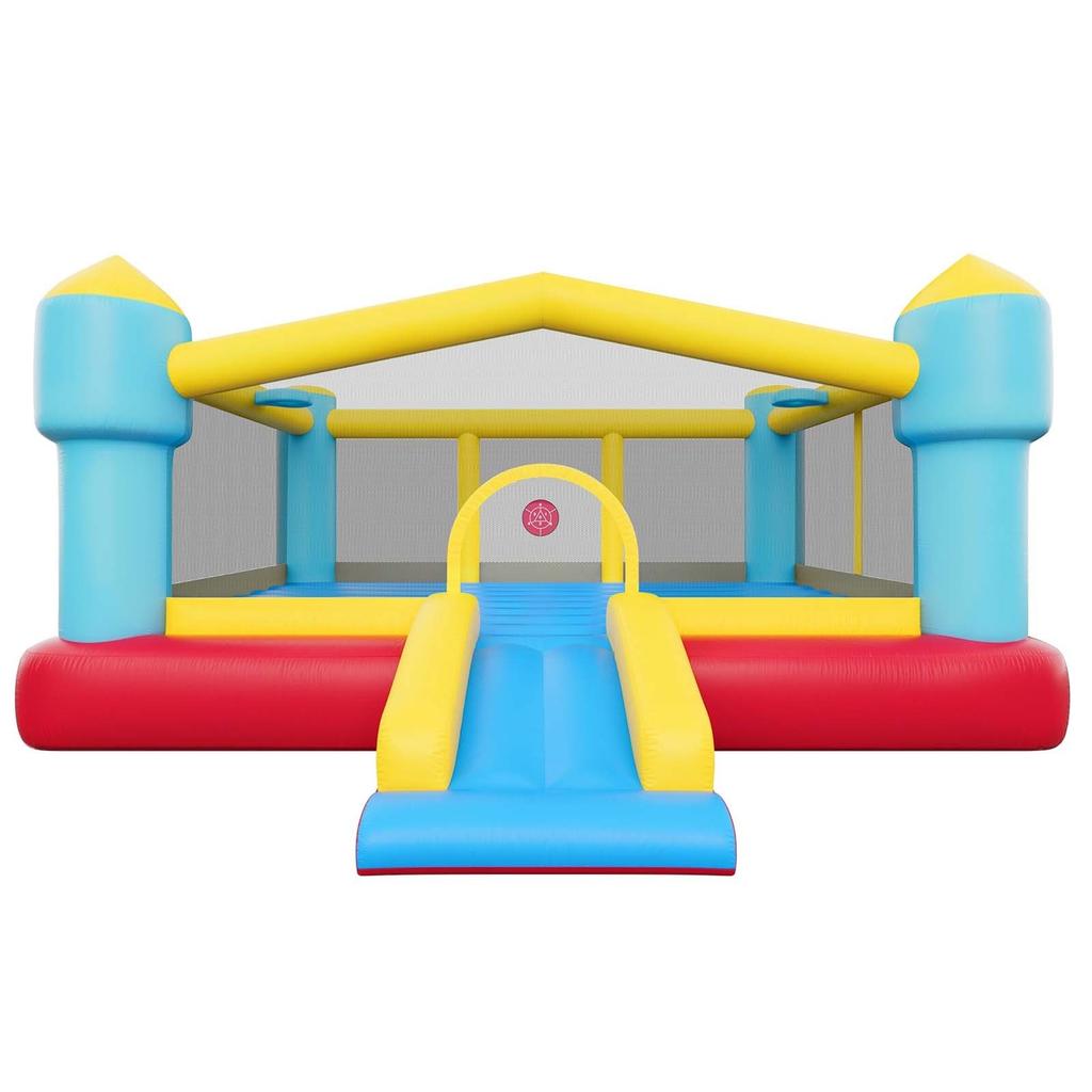 Inflatable Bounce House, 14.7 x 13.8 x 6.8 ft Jumping Bouncy Castle, Inflatable Jumper for Kids with Slide, Basketball Hoop, Target Game & Jumping