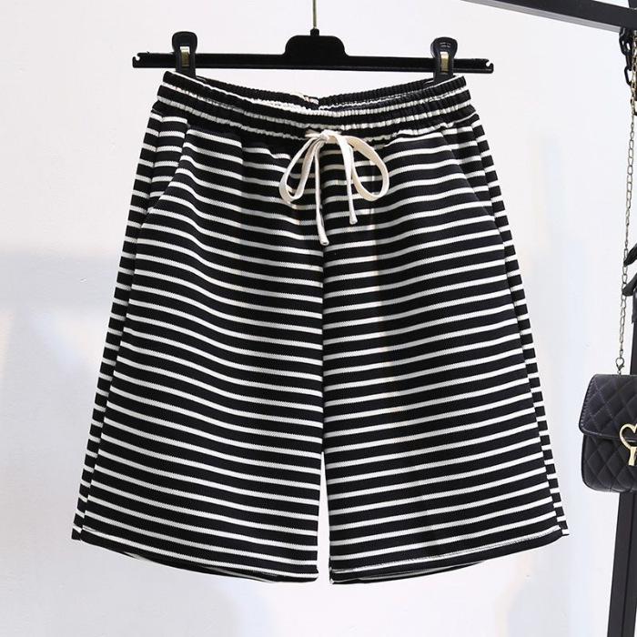 

Черно-белые полосатые шорты женские летние бриджи с широкими штанинами повседневные для бега и спорта горячие штаны слим-эффект 5XL чёрный