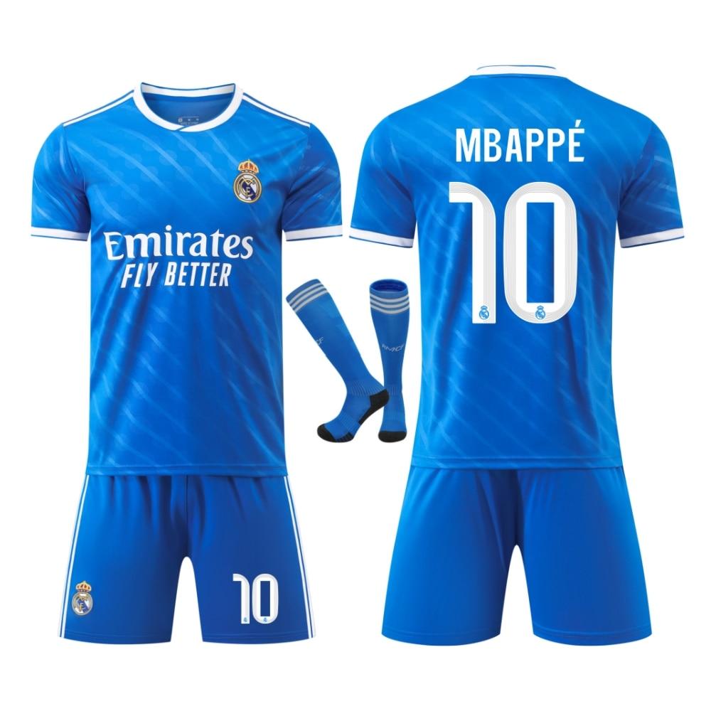 Real Madrid Mbappe Kids Sport Equipment Football Jersey Set, Blue