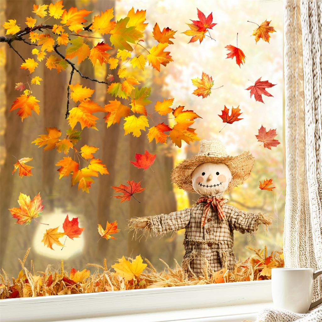Harvest Pumpkin Turkey Window Clings Decorations Autumn Acorns Cornucopia Reusable Static Window Decals for Fall