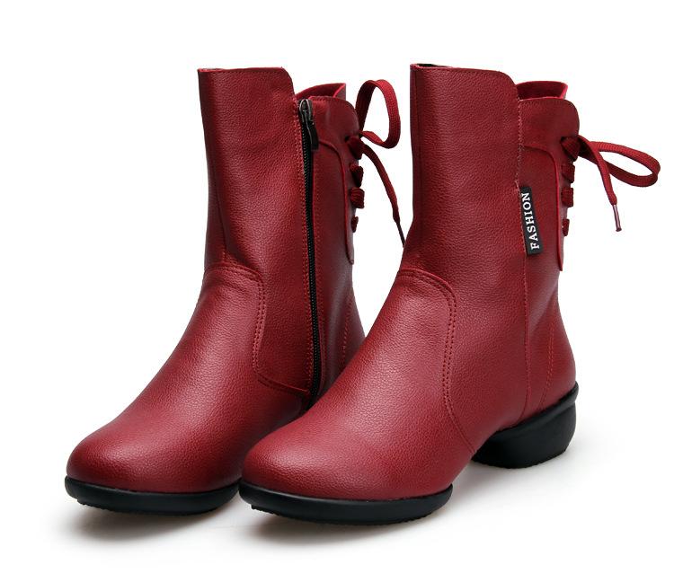 Modische Leder Damen Tanzstiefel für Damen Ballroom Modern Dance Schuhe Schwarz Mädchen Weiche Sohle Bachata Salsa Tanzschuhe