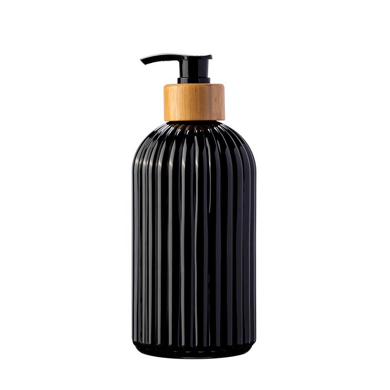 500ml Refillable Soap Dispenser Bamboo Pump Striped Bathroom Organizer Shampoo Conditioner Lotion & Body Wash Multi-Use