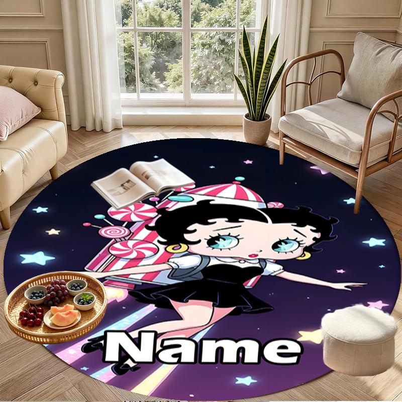 Custom Name Personalized Betty Boop Print Round Rug, Versatile Home Decor Carpet, for Playroom, Apartment, Balcony, Entryway, Hallway Gift