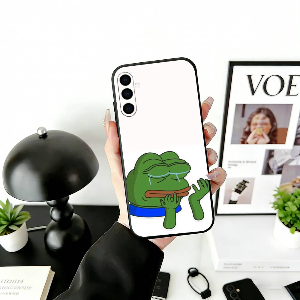 Trauriges lustiges Frosch Meme Handyhülle für Samsung Galaxy A73,A72,A71,A70,A53,A52,A51,Andere Weiche Schwarze Hülle