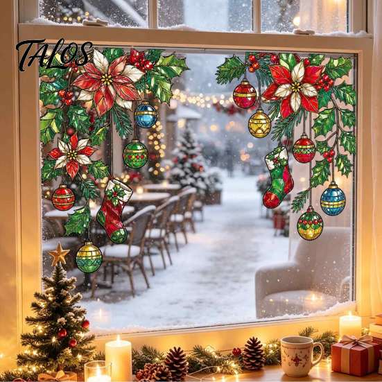 Decorative Glass Stickers for Halloween 2Pcs Stained Style Window Film, Hanging Vine Stickers, Christmas Easy Apply Film Static Clings Holiday
