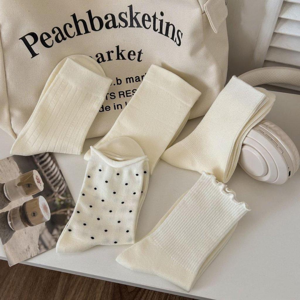 Ruffled Polka Dot Women's Crew Socks – Ins Trendy Japanese Ballet Sweet Style, Spring/Summer Solid Color