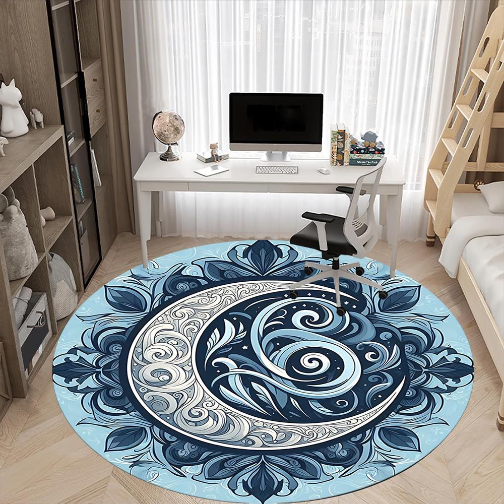 1pc Moon Swirls Office Round Area Rug, Mat Suitable For Office, Under Office Chairs Bedroom Living Room Home Decor, Room Deco