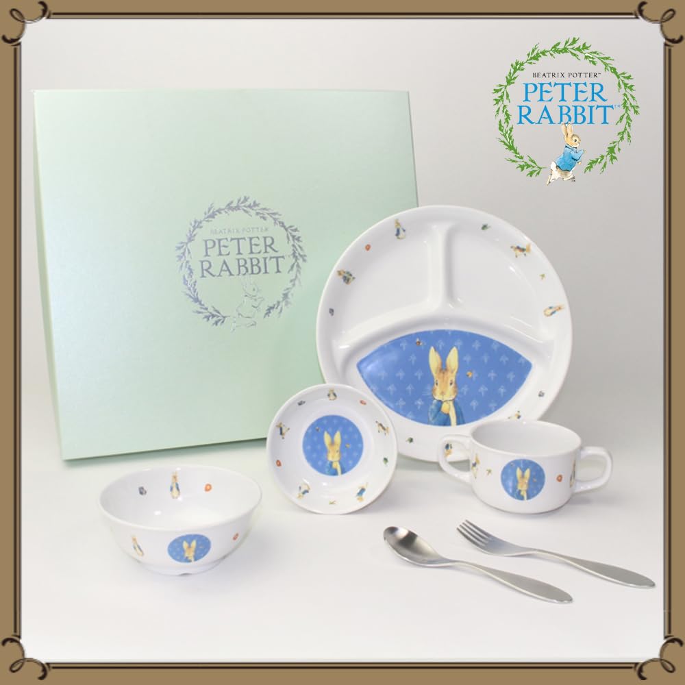 OGISO Peter Rabbit Classic Reinforced Porcelain Dinnerware Set with Spoon and Fork and Microwave 4-Piece (Dishwasher Safe)