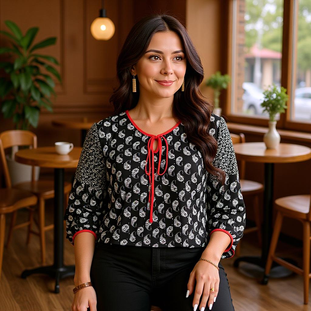 

Chic Korean-Style V-Neck Seven-Sleeve Printed Shirt for Autumn 4XL чорний