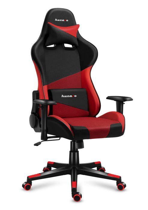 Chaise Gaming - HUZARO - Force 6.2 Rouge Tissu - Ergonomique - Coussin Lombaire Têtière - Réglable - Pivotant