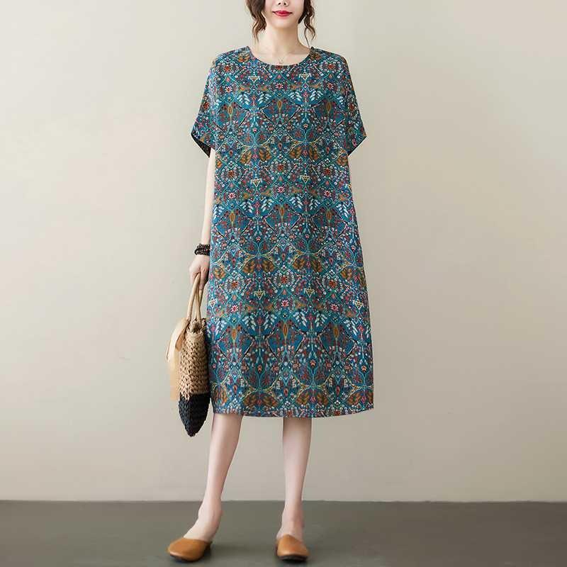 Vintage Flower Literary Knee-length Mid-length Dress Temperament Female