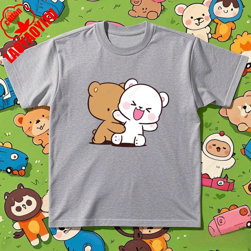 

Kawaii Couple T-shirt Matching Milk and Mocha Cartoon Anime Print Cotton Man Woman TShirt Couple Tee Summer Casual Shirt Tops XL
