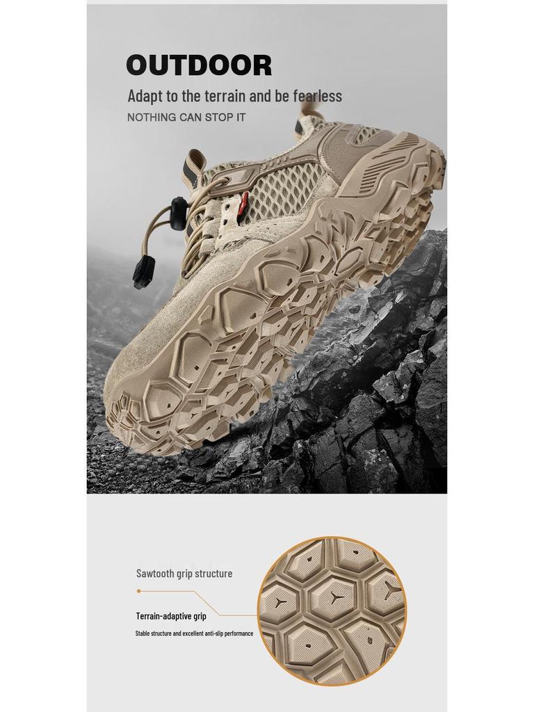 2025 Men's Breathable Leather Outdoor Casual Hiking Shoes - Non-Slip, Soft Sole, Mesh Design