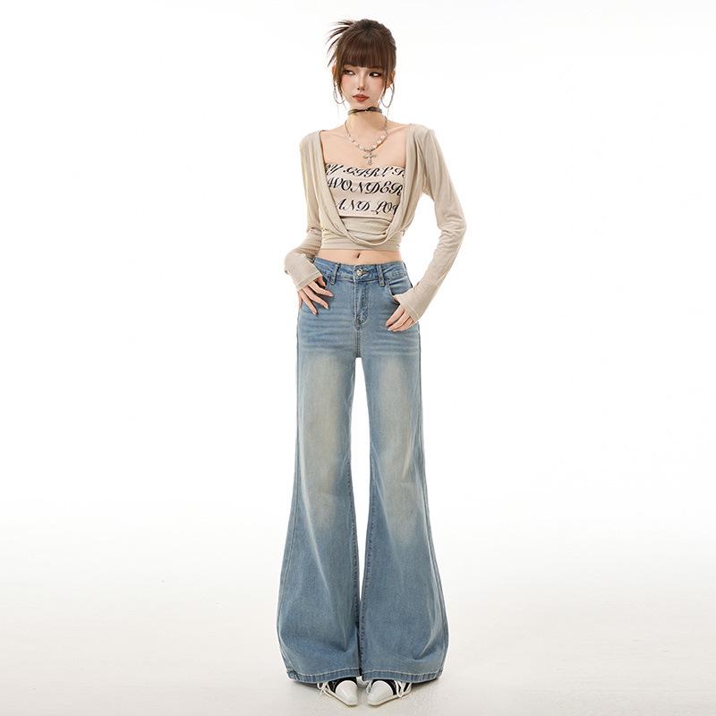 Women s High-Waisted Elastic Micro-Flare Wide-Leg Jeans - Spring 2026 Versatile Slimming Style Medium