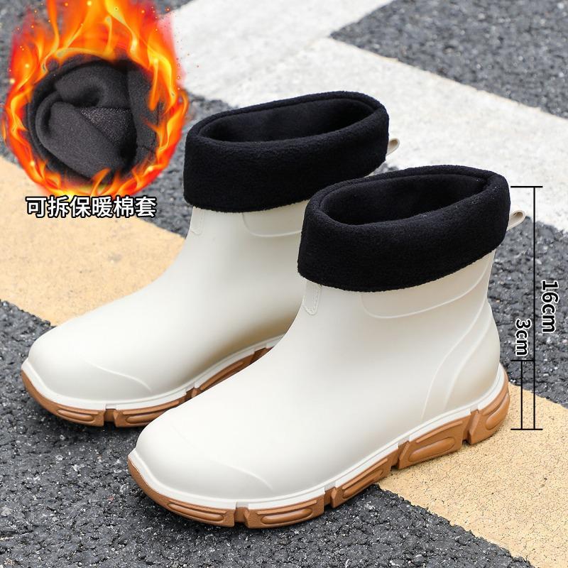 Spring and summer wading short boots khaki white men's rain shoes non-slip lightweight waterproof black classic rubber shoes waterproof boots men