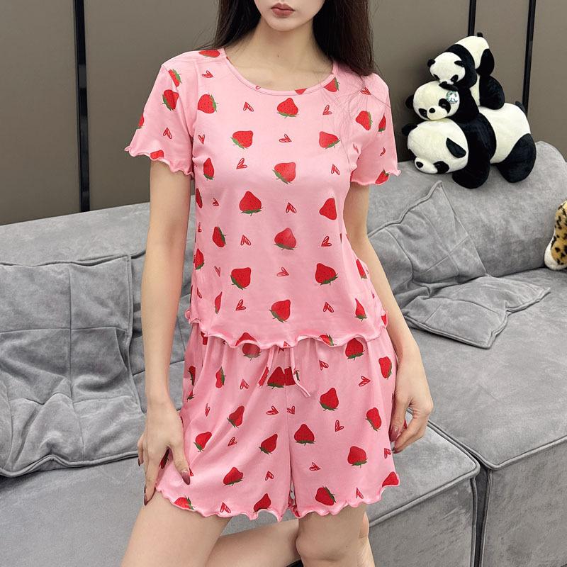 2025 Summer Women's Pajamas Set O-Neck Crop Tops & Shorts Thin Sleepwear 2 Pieces Sets Pajama for Girl Funny Cartoon Print Youth Homewear