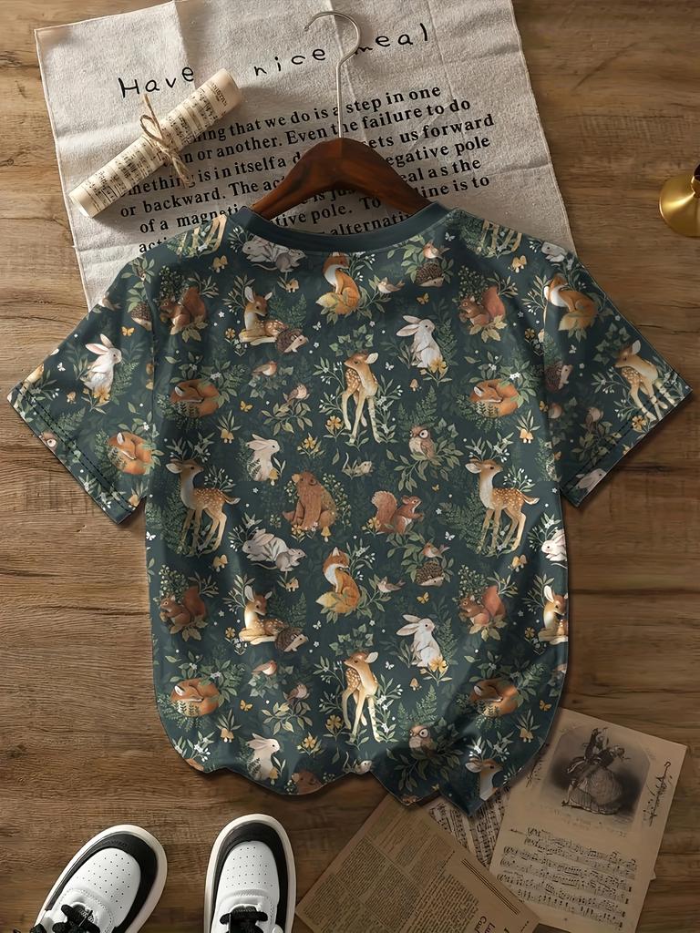 T-shirt da Donna - Grafica con Motivo di Animali del Bosco, Design Stravagante con Stampe del Bosco per Uso Quotidiano Casual