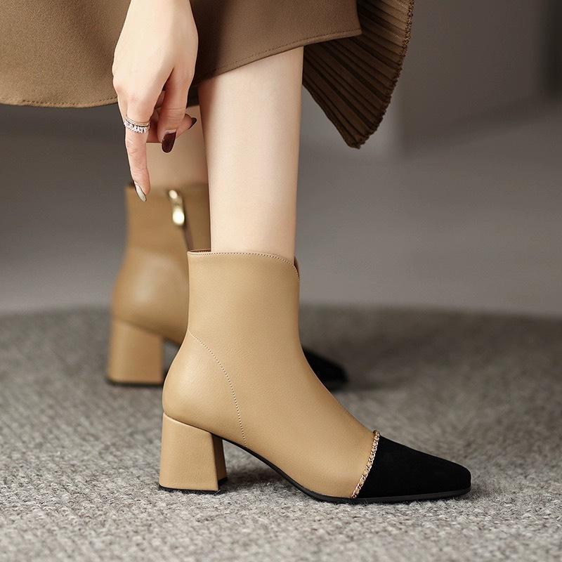 

Осенне-зимние ботинки Мартин с квадратным носком и ботильоны на толстом каблуке, с коротким голенищем, женские, в цветовой гамме, универсальные, из тонкой кожи 34