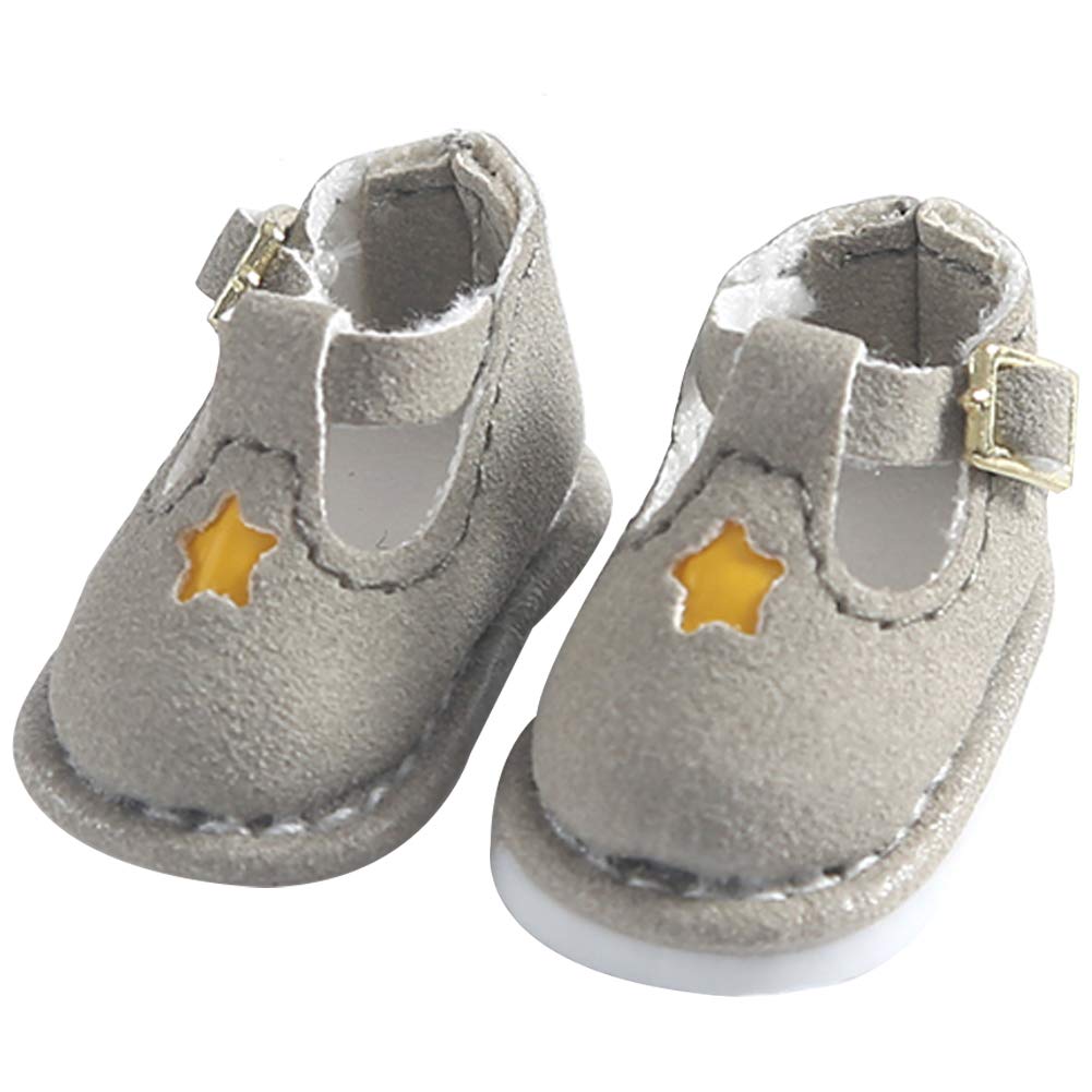 

HIGHAWK 11cm Body OB11 Cute Star Obitsu Doll Shoes for 11cm Body Shoes, Size, Design, (Strap Shoes, Gray)